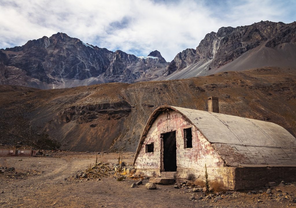 Las Cascaras old ruins from the construction of Embalse el Yeso Dam at Cajon del Maipo - Chile